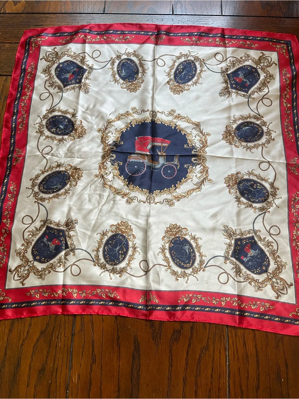 PoeticEHome 100% Mulberry Silk neck scarf  equestrian carriage